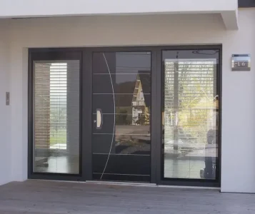 Porte d'entrée alu effet miroir