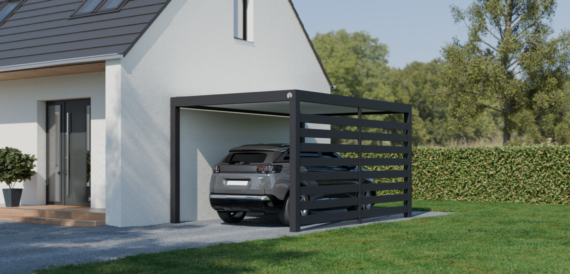 carport adossé sur 1 mur avec cloison latérale ajourée, Sarthe